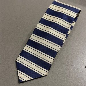 Brooks Brothers Classic Navy and Gold Striped 100% Silk Tie